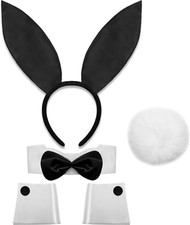Women Bunny Costume Set Ears Headband Bow Tie Cuffs Tail for Halloween