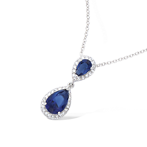 Bague Argent 925 Dolly-Bijoux - Taille 56 - Saphir Bleu Et Diamants CZ Rhodiés