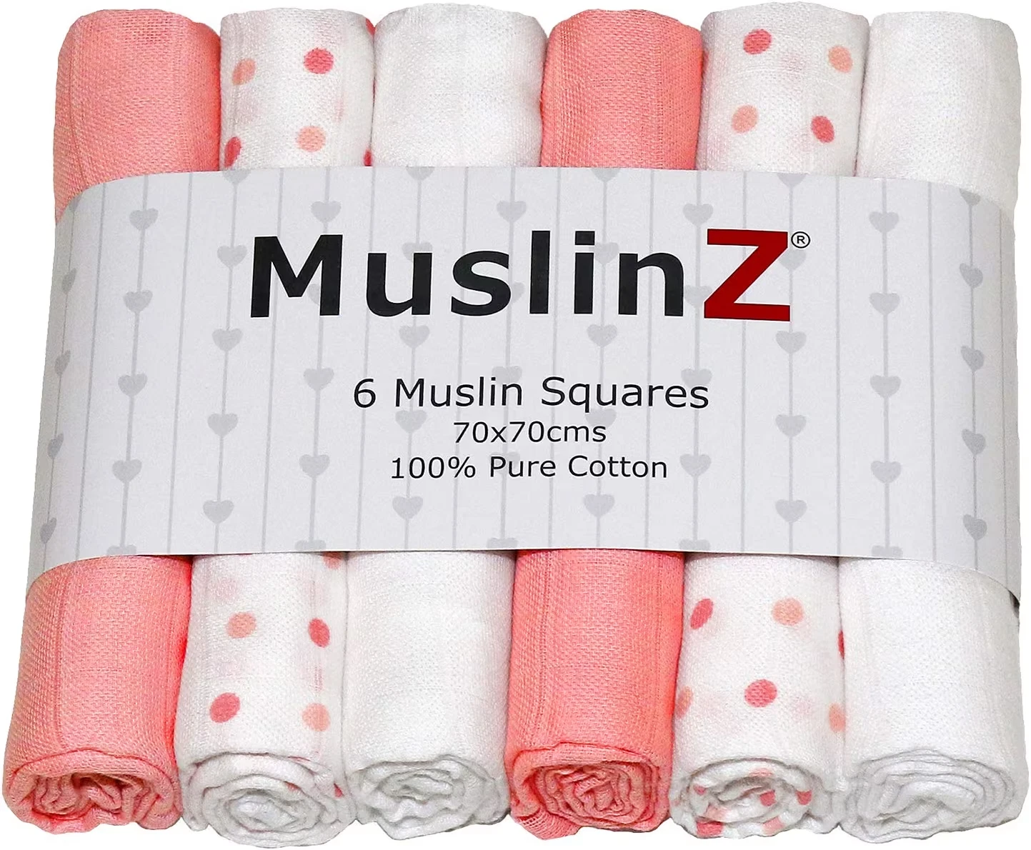 MuslinZ 6-Pack Cotton Muslin Squares - Soft Baby Burp Cloths, Pink Combo 70x70cm