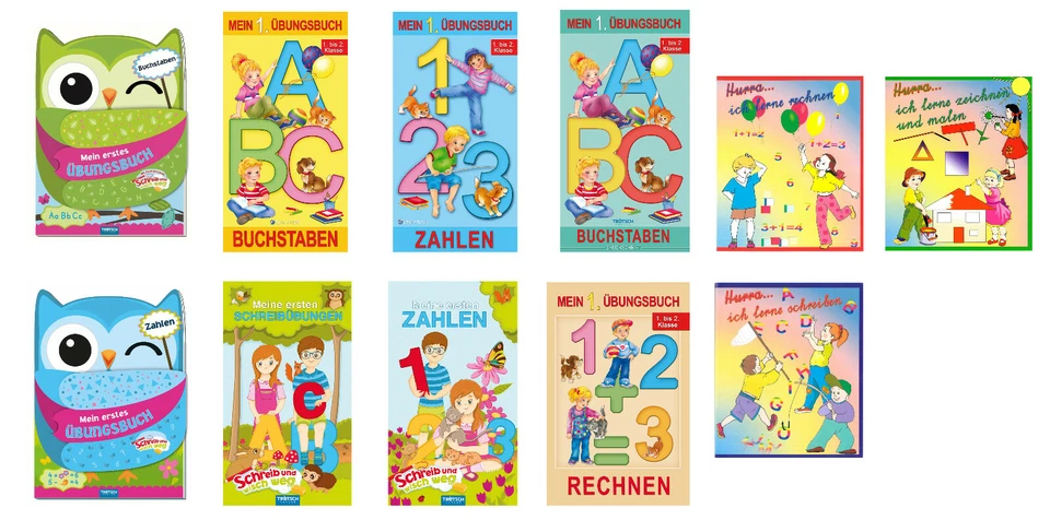 MARKENLOS Übungsbuch Buchstaben Zahlen rechnen schreiben Einschulung Lernen Übungsheft ABC
