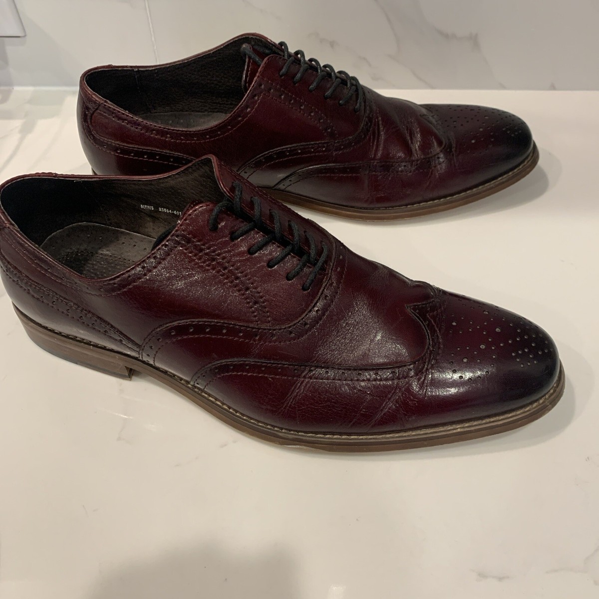 Men’s Stacy Adams Oxford Wingtip Leather Brown Burgundy Dress Shoes 9.5 Vtg 50 main image 3