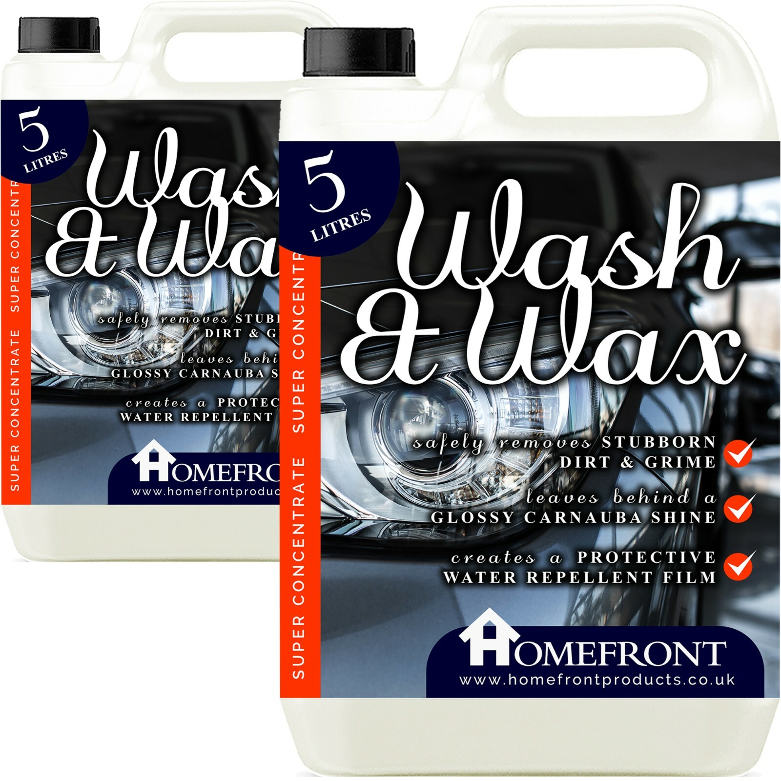 Homefront Wash & Wax Professional Car Cleaning Shampoo Carnauba Polish Shine 10L