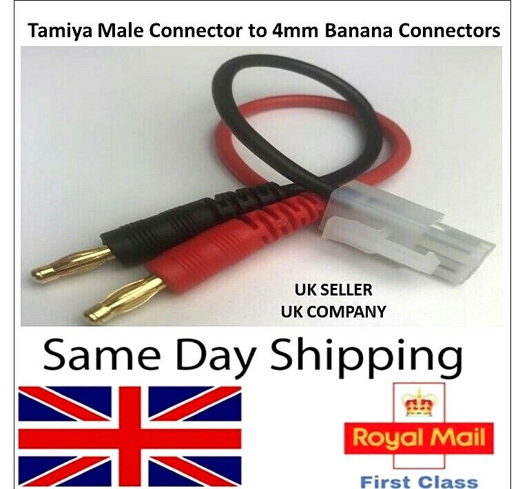 Tamiya MALE Connector to 4mm Banana Plug Battery Charging Cable Lead RC UK lipo