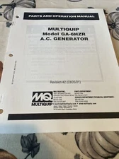 Multiquip GA-6HZR Generator Instruction Service Parts Manual Book Guide MQ Shop