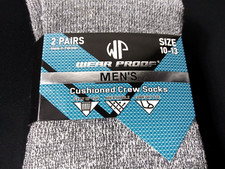 NEW Wear Proof Mens Cushioned Crew Socks Size 10-13 2 Pair Pack MN Black