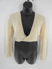 12th Tribe Style For The Global Soul Women Ivory Ribbed Long Sleeve Crop Top M