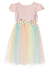 NWT Rare Editions Girls 2T Pastel Tulle Dress Pink Short Sleeve Lace Floral