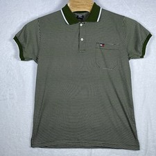 Vintage Tommy Hilfiger Men's XXL Green Striped Short Sleeve Polo Shirt Pocket