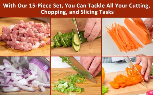 Aoresac 15-Piece Knife Set With Block High Carbon Stainless Steel Kitchen CFGN