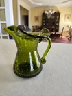 Vintage Kanawha Olive Green Crackle Glass 4 1/4" possibly Blenko, Bischoff