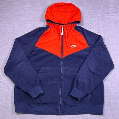 Nike Windrunner Casual Fleece Full Zip Hoodie Mens XL Navy Orange