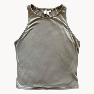Live In The Moment Tank Top Womens Small Tan High Neck Racerback Basic