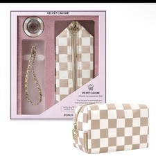 Velvet Caviar Beige Patterned Phone Accessories Set with Pouch, Ring, Chain