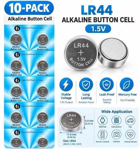 10-Pack AG13 LR44 A76 357 357A LR1154 SR1154 SR44 1.5V Button Battery Coin Cell - product listing photo