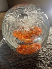 Large Vintage Hand Blown Art Glass Ball Sphere Paperweight Controlled Bubbles 4"