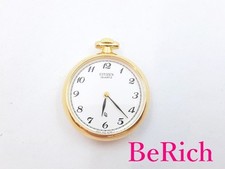 Citizen Pocket Watch White Dial GP Plated Analog Quartz QZ Watch Japanese Acce