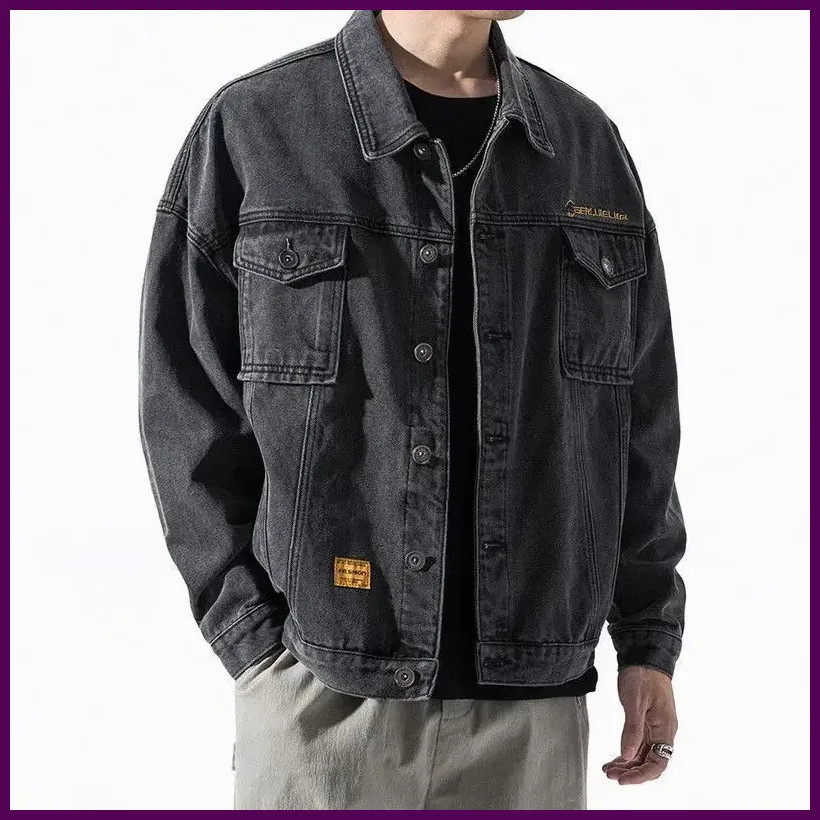 ALTRA Giacca uomo denim blu bottoni uomo cappotti jeans con ricamo larghi taglia grande.