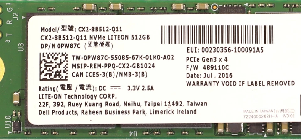 Dell CX2-8B512-Q11 512GB M.2 2280 PCIe Gen3x4 NVMe SSD Dell P/N: 0PW87C Tested - Image 2 of 2