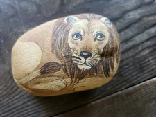 Lion Stone hand painted rock home decor Signed 92 M Pollock Super Rare HTF 