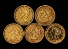 5-Coin $2.50 Liberty Head Gold Quarter Eagle - Authentic US Gold Lot - SKU-G6220