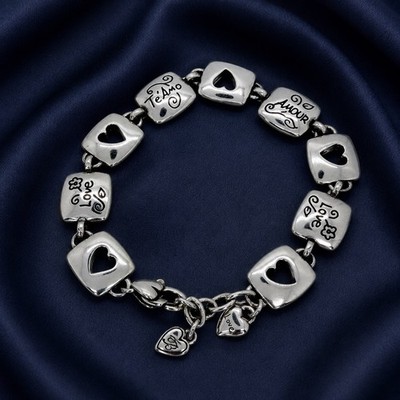 Brighton World of Love Retired Silver Tone Amour Te'Amo Bracelet