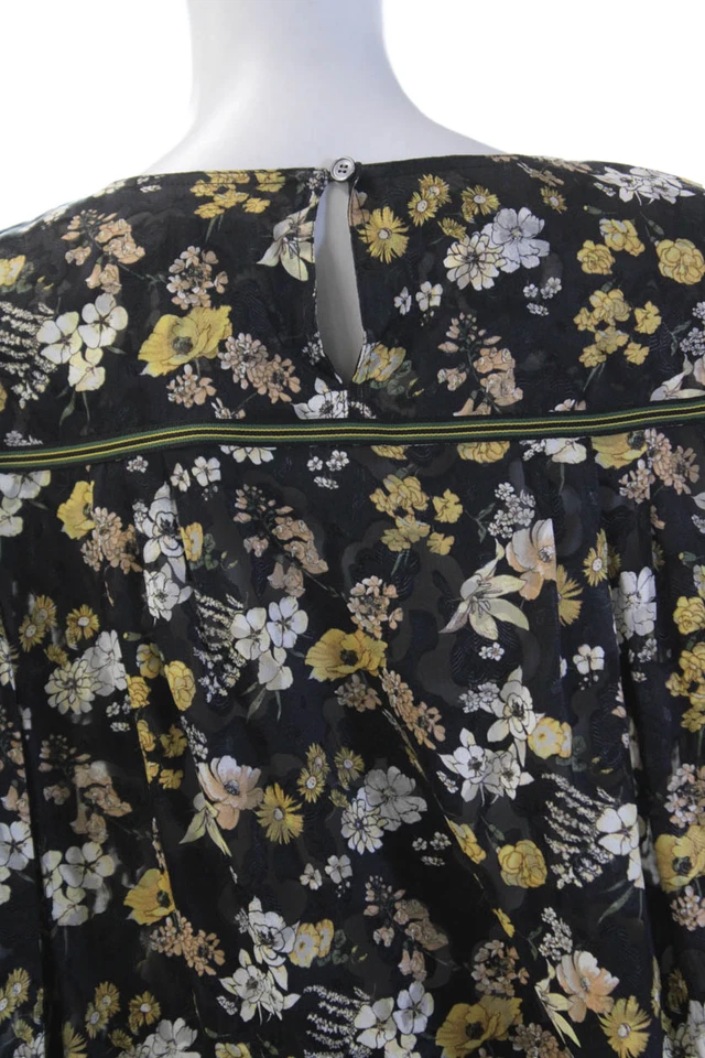 Blusa 10 Crosby Derek Lam Mujer Manga Larga Cuello en V Floral Negra Talla 6 Foto 4 de 4