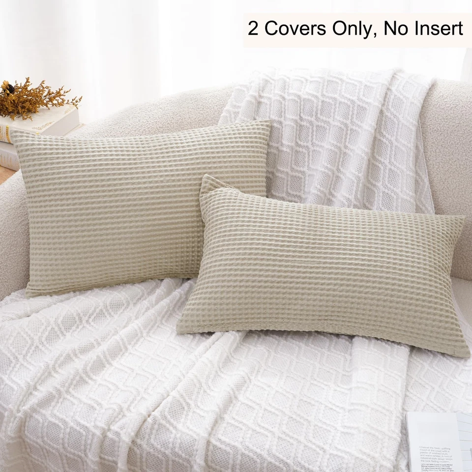 Funda de almohada lumbar PHF 100 % algodón tejido gofre 12x20 pulgadas paquete de 2 decorativas Foto 4 de 4