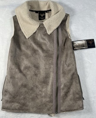 Wooly Bully Wear Aviator Vest in Tan New Small Faux Sherpa Pleather Zip NWT $110