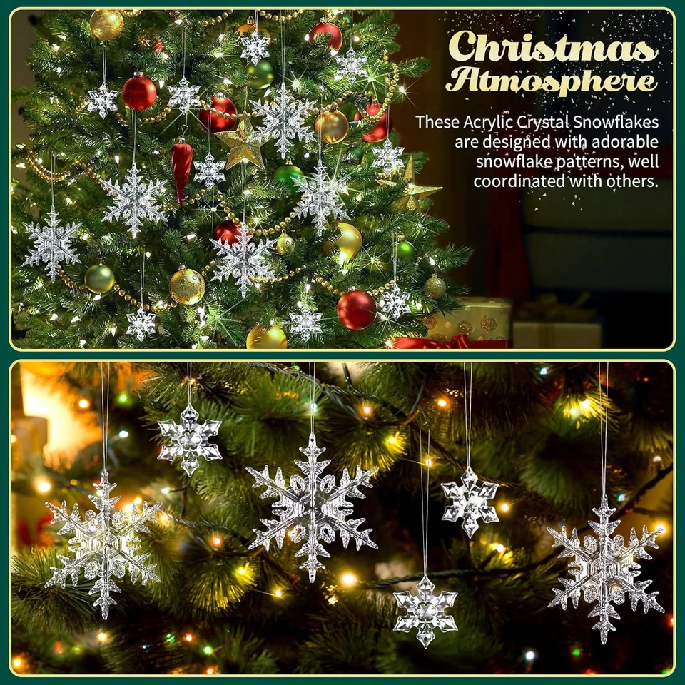 25 Pezzi Fiocchi Di Neve in Cristallo Acrilico Trasparente, Ornamenti per Albero - Immagine 3 di 4
