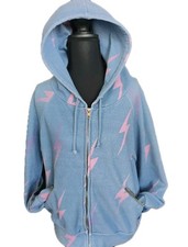 Aviator Nation Blue Lightning Bolt Repeat Full Gold Zipper Sweatshirt Hoodie XS