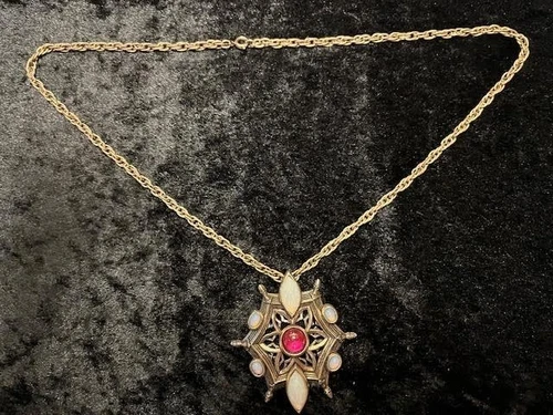 Vintage Miracle Pendant Necklace Gold Tone Costume Jewelry Signed