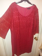 Chris Mclaughlin Dark Red Lace Knit Knee Length Dress Plus Size 24W