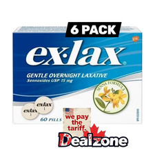 6x Ex-lax Gentle Overnight Laxative - 60 Pills - Senna Formula - Fom Canada