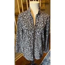 Zenergy by Chicos Women Black White Leopard Print Full Zip Jacket Mock Neck Sz 1