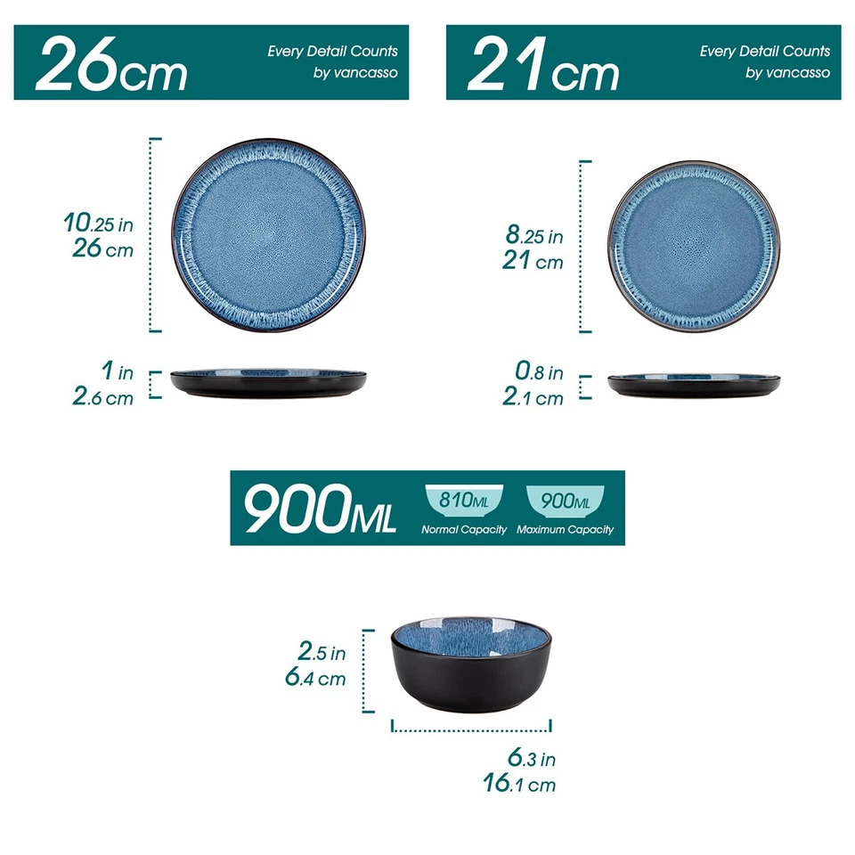 vancasso Geschirrset 36-teiliges Kaffeeservice Kombiservice 6 Personen Blau - Bild 2 von 4