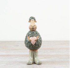SMALL STANDING GREEN CERAMIC SHEEP WITH HEART Ornament Home Decor Figure H18cm