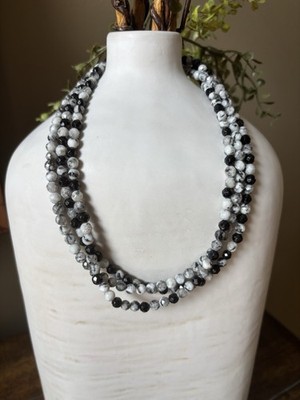 Jay King DTR Feather Nest Agate Black Spinel 3 Strand Necklace 17-20  925 Silver