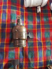 Antique Bryant Turn Key Ceiling Wall Light Fixture Socket Edison Patent Brass