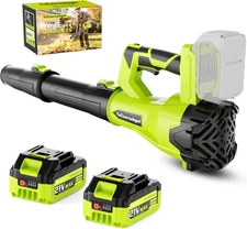 Cordless Leaf Blower, 550 CFM, 6-Speed, 600W Motor, 2 Batteries & Charger