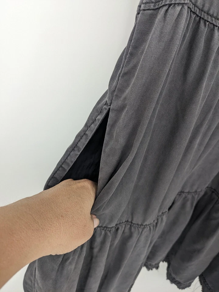 Vestido Anthropologie Para Mujer Pequeño Gris Sin Mangas Bolsillos en Niveles Informal Lyocell Foto 4 de 4