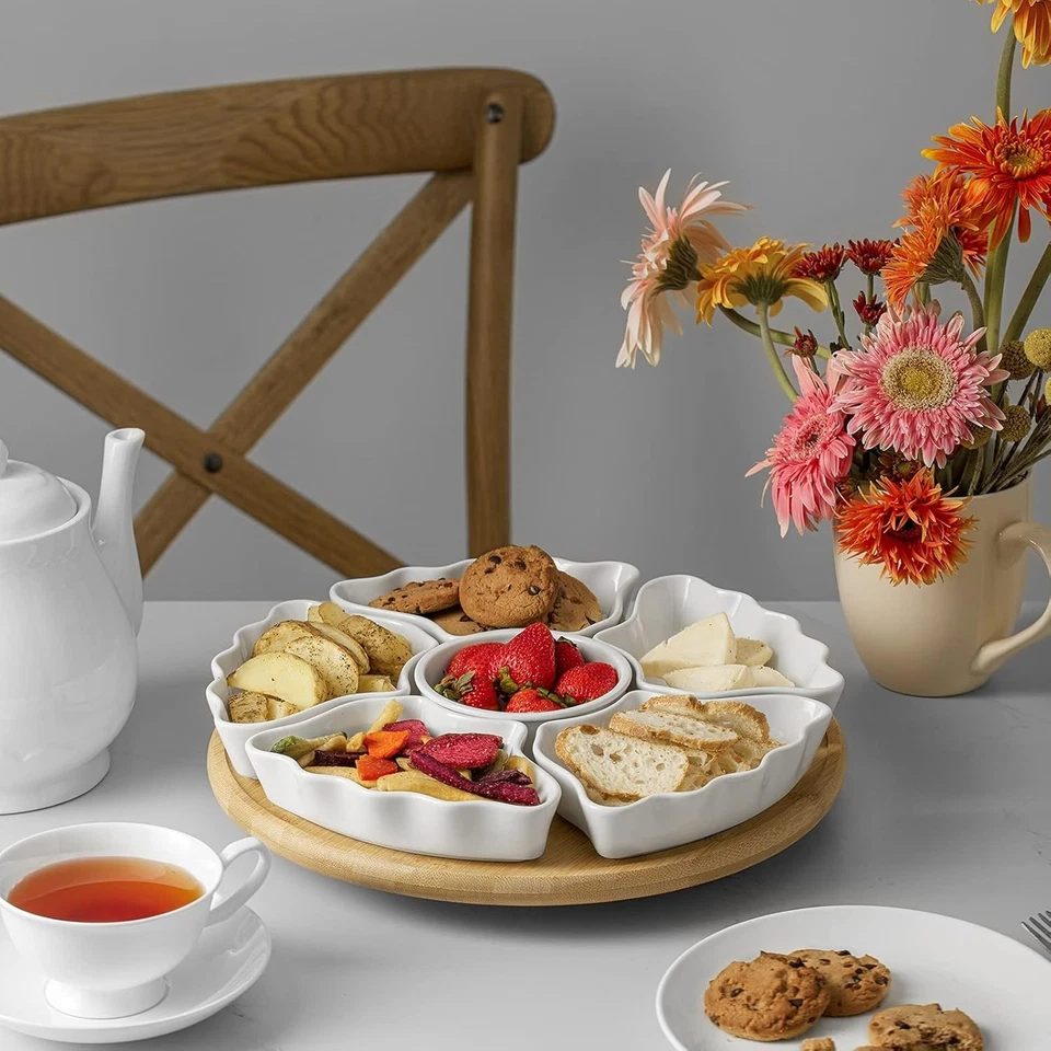 Stylish 7-Piece 12-Inch Lazy Susan Serving Tray Set for Appetizers & Snacks - Image 4 of 4
