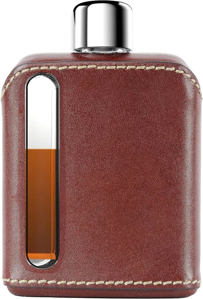 Frasco de cadera de vidrio en caja de coleccionista - varias tapas incluidas Foto 3 de 4