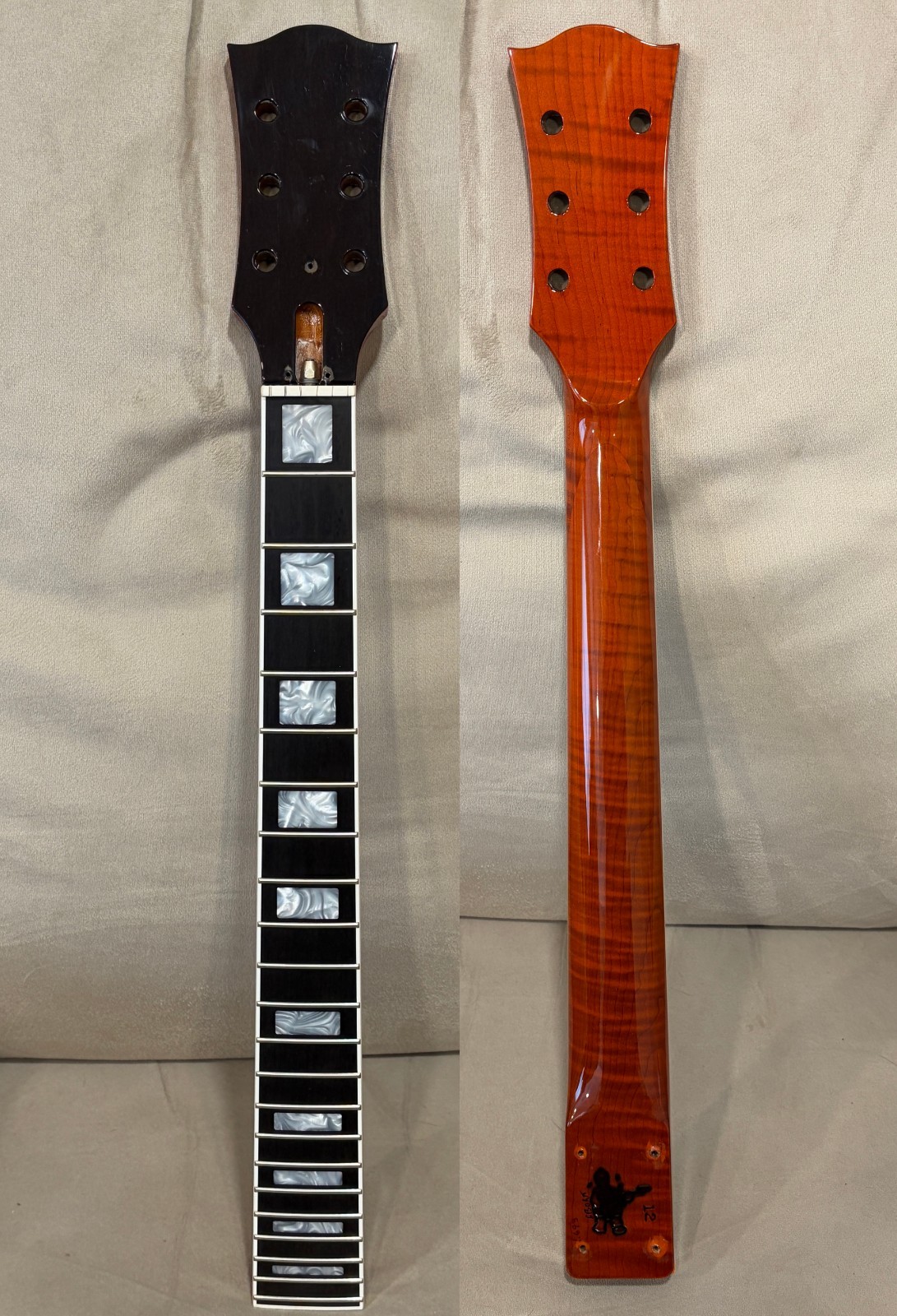 Warmoth Modern Tiltback Hombre Neck MINT FLAME MAPLE SUNSET ORANGE GLOSS