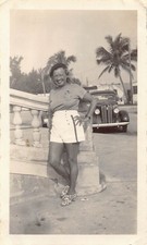 Antique 1936 Plymouth Deluxe 1930s Photo Pretty Blonde Woman Shorts Palm Trees