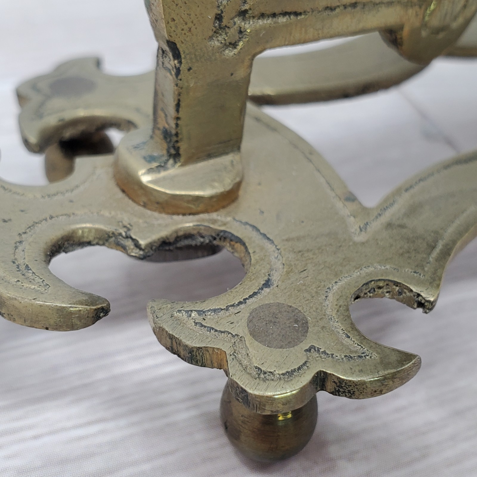 Vintage Asian Solid Brass Gong Bell with Hammer Stand 5.5” Tall Hong Kong Fish