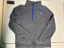 Under Armour Boys Size 5 Gray Blue 1/4 Zip Long Sleeve Sweatshirt Mock Neck Logo