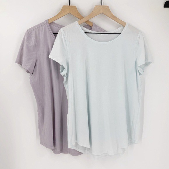 2 Lululemon Pima Cotton Love Crew T-Shirts 12 Purple Blue Yoga Casual Gym