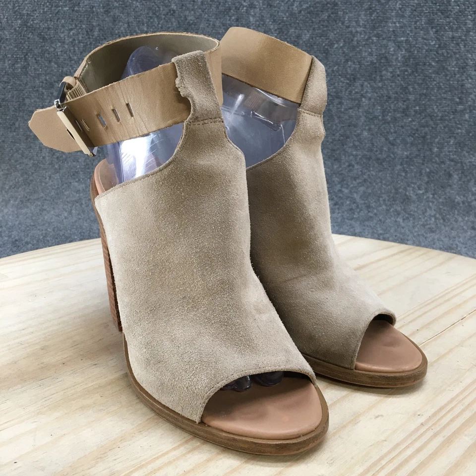 Sandálias femininas Marc Fisher 7,5 M Vashi alça de tornozelo camurça bronzeada salto bloco casual - Imagem 3 de 4