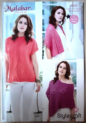 Neu Orig Stylecraft Malabar Dk Damen T-Shirt Poncho Schal Strickmuster 9266