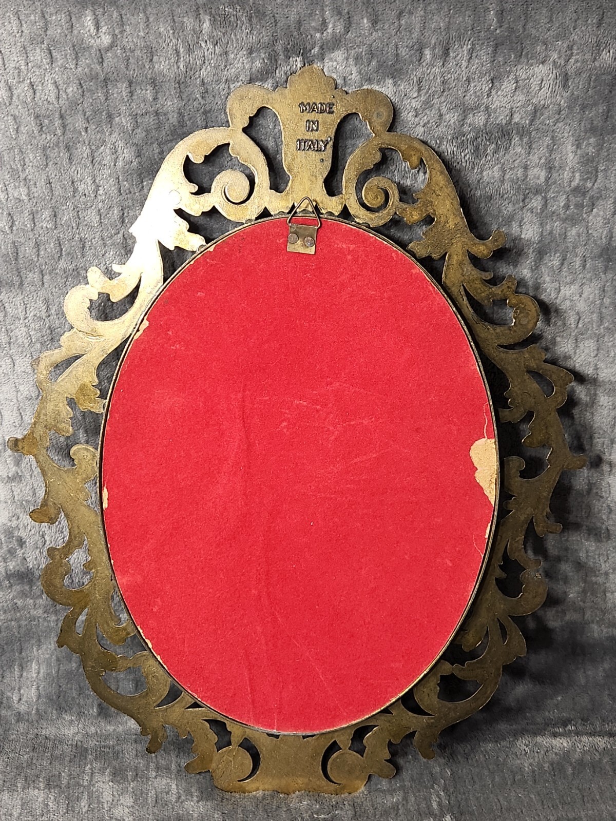Vintage Brass Oval Ornate Convex Flowers Picture Frame Made In Italy 13
